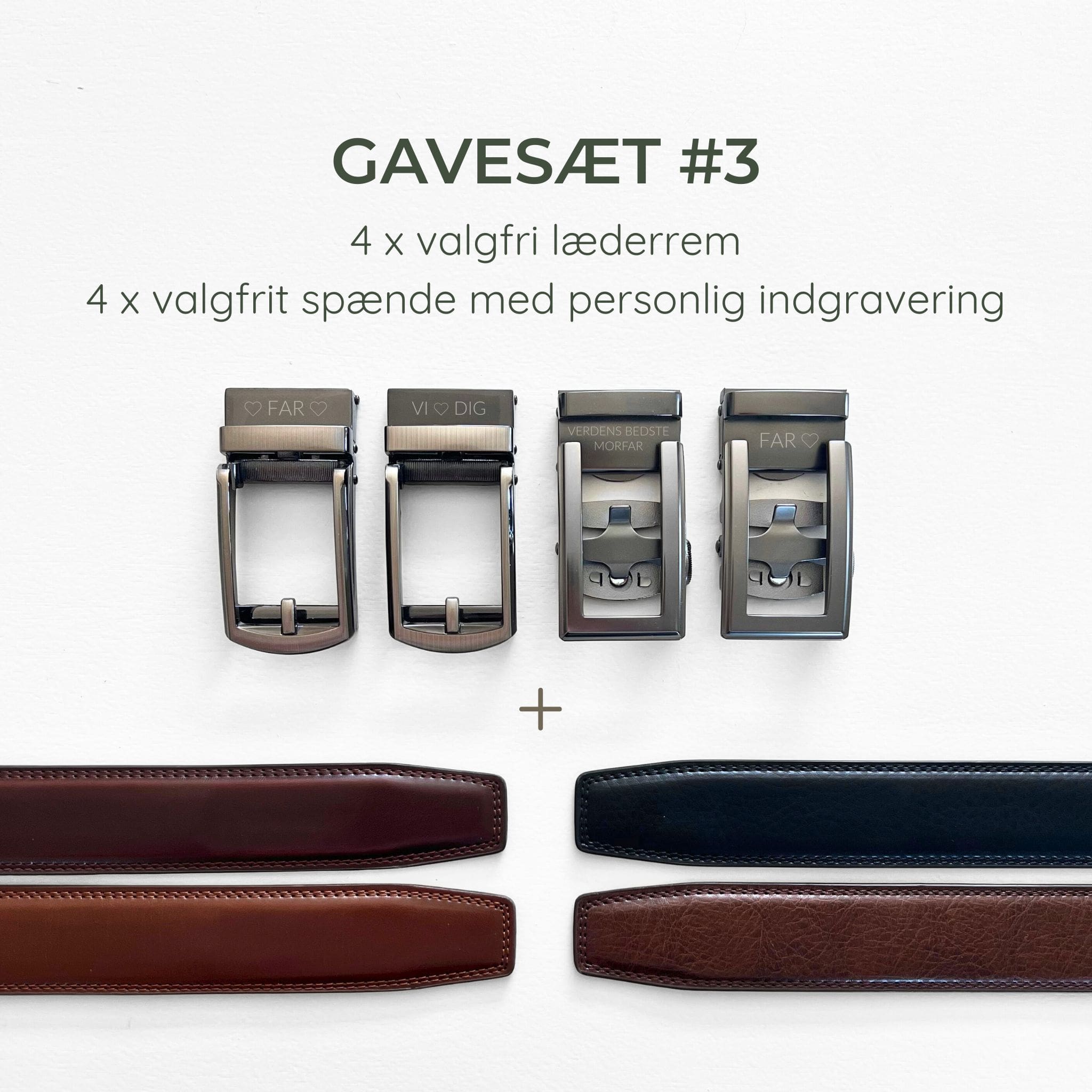GAVESÆT #3 – 4 x Læderbælte med personlig indgravering