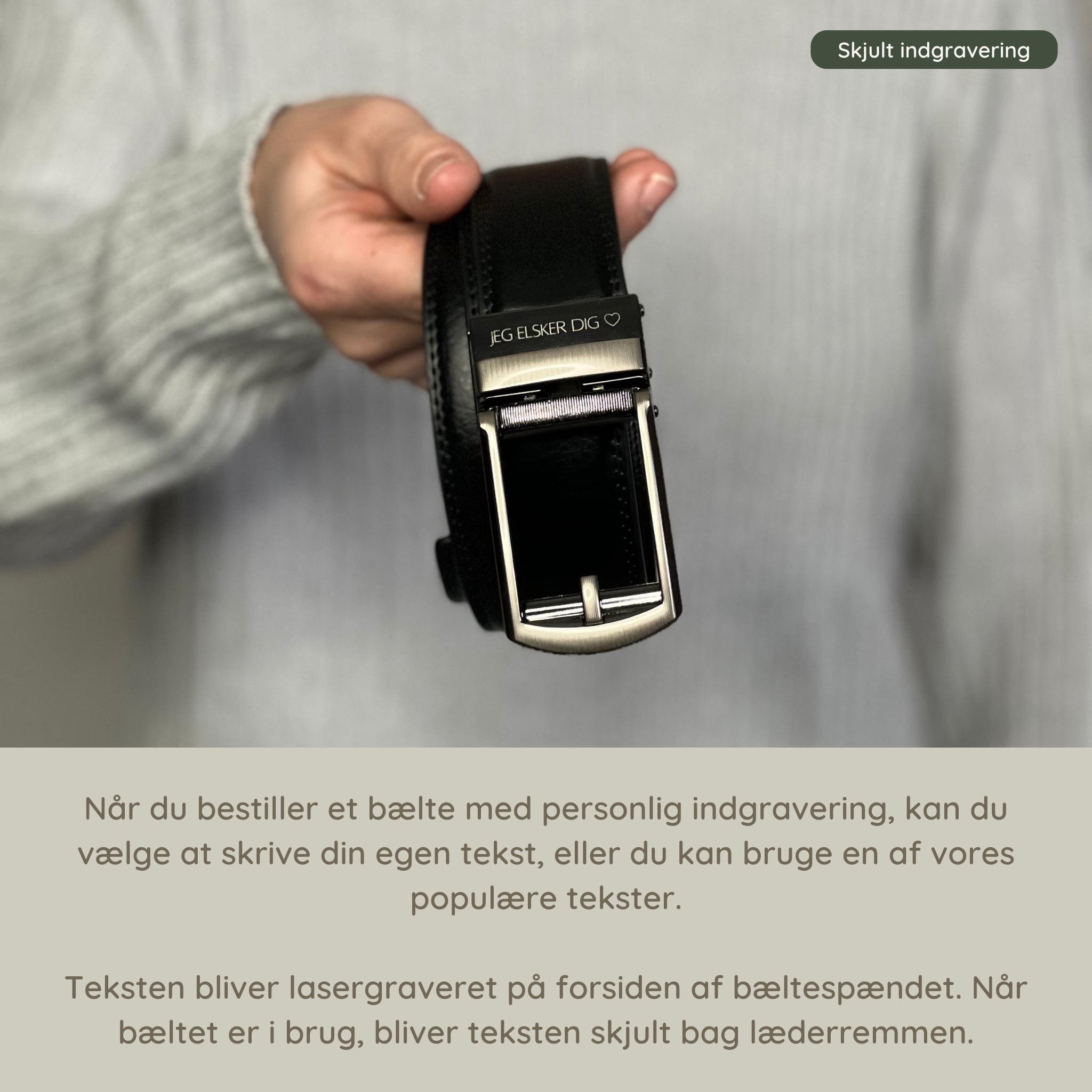 Læderbælte uden huller med personlig indgravering