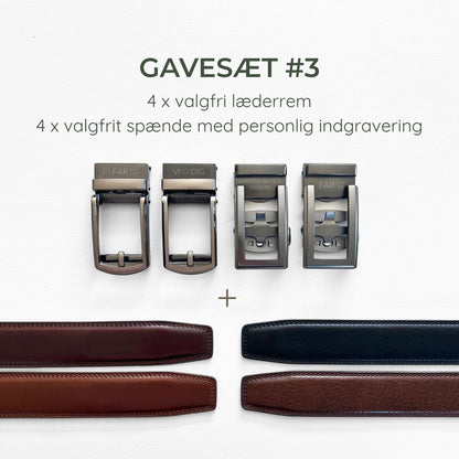 GAVESÆT #3 – 4 x Læderbælte med personlig indgravering