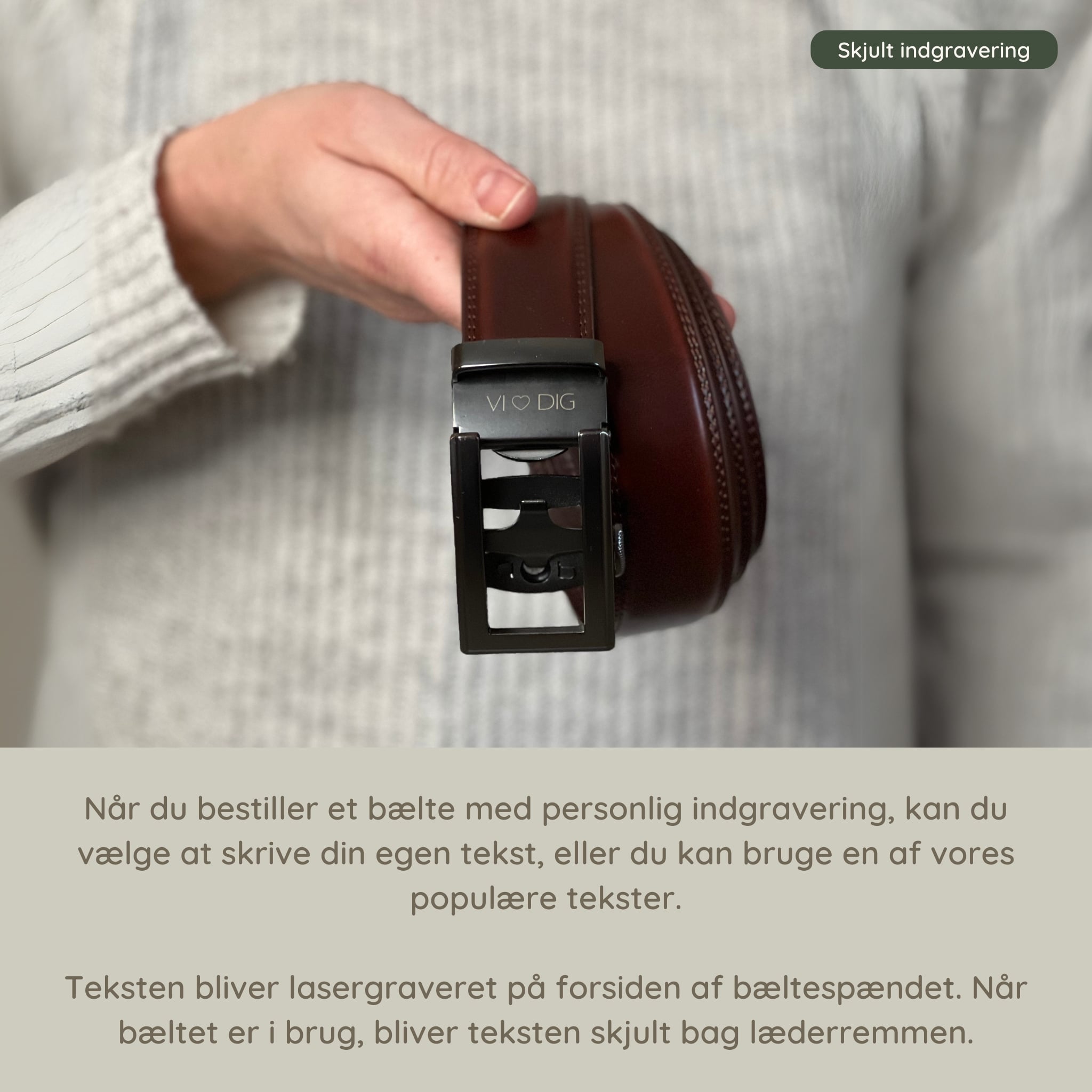 Læderbælte uden huller med personlig indgravering